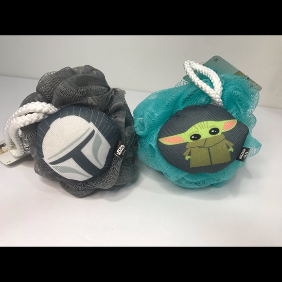 Disney Star Wars mandalorian bath pouf set of two yoda blue & mandalorian grey - Picture 1 of 5